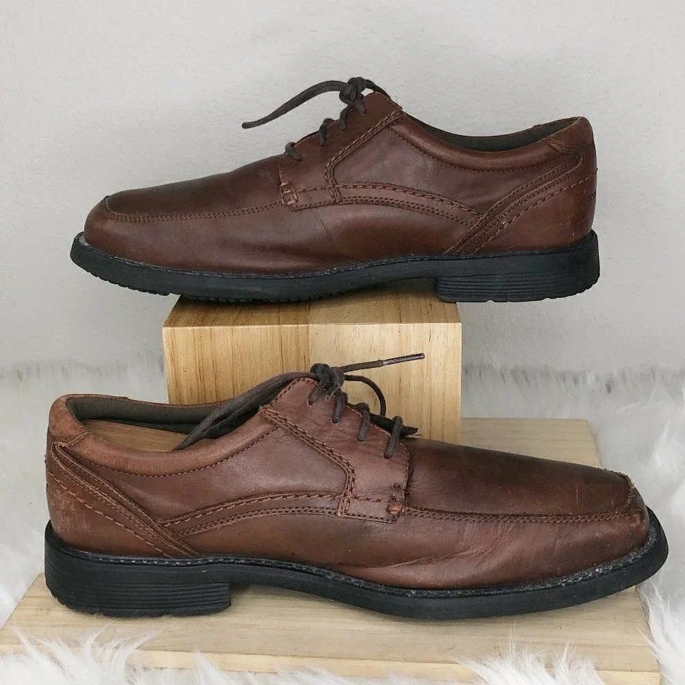 Rockport Walkability Sl2 Apron Toe‎ Truffle Tan Leather Derby Men's Size 9.5 W